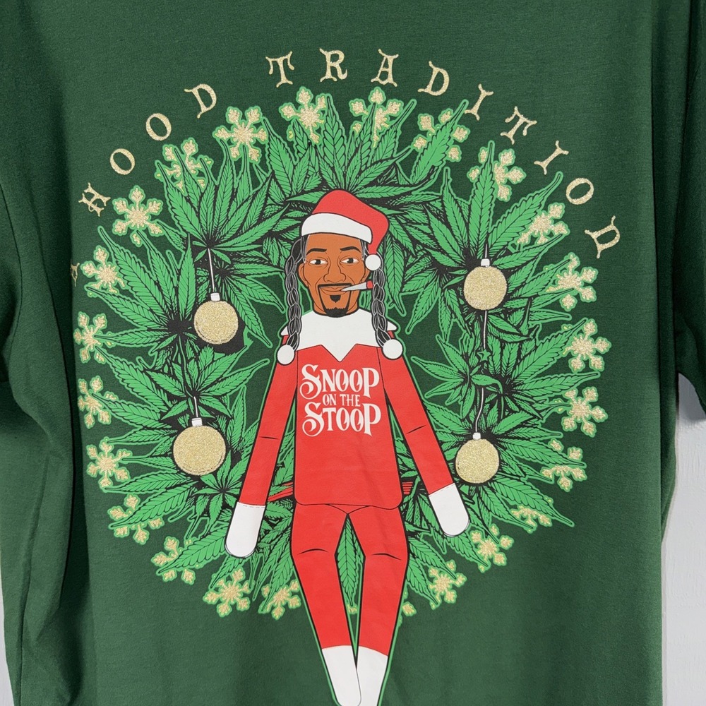 Death Row Records Elf Snoop on the Stoop T Shirt Men's L Green Holiday